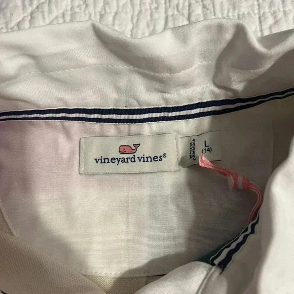 Vineyard Vines Polo Shirt Girls Rugby Pink Green Long Sleeve NWT Size Large - Picture 2 of 12